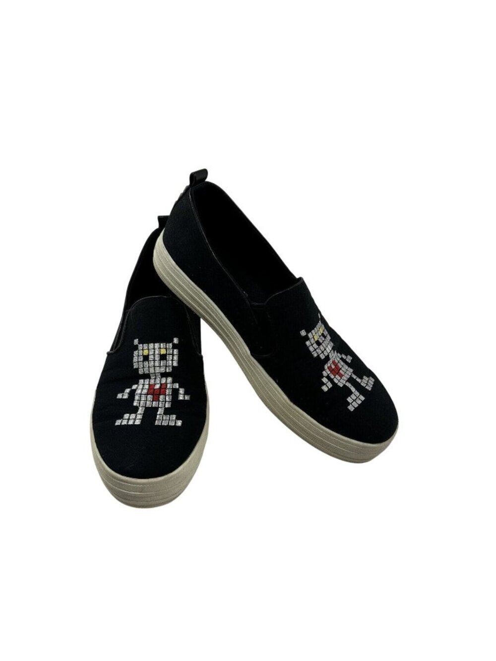 Black Womens Sketcher Street Sneakers Robot Love 9.5 Canvas Bedazzled Sneaker